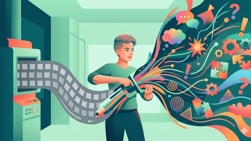 Современная иллюстрация к статье о борьбе с монотонностью текста при использовании нейросетей и генераторов.
